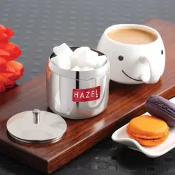 HAZEL Stainless Steel Strong and Sturdy Sugar Storing Serving Pot with Lid (300 ML) image 4