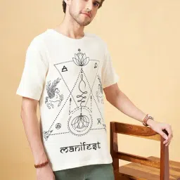 7 Alt by Pantaloons Off White Relaxed Fit Graphic Print T-Shirt-picture-37