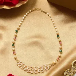 Zaveri Pearls Pink Multi Layer Beaded Necklace-image-82