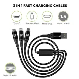 Ultraprolink UM1109 Zip Kit, 15W Higher Power Car Charger with 3 in 1 Charging Cable (Black) image 3