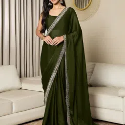 Saree Mall Olive Satin Embellished Saree with Blouse Piece-image-12