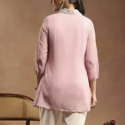 Nayam by Lakshita Pink Chiffon Zari Short Kurti image 2