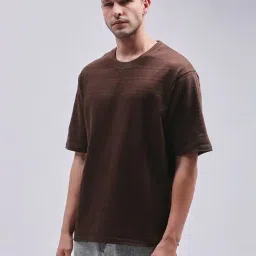 Dillinger Brown Loose Fit Self Pattern T-Shirt-image-50