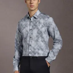 Louis Philippe Grey Cotton Slim Fit Printed Shirt-picture-38