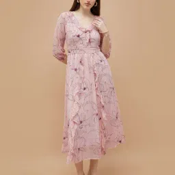 Code By Lifestyle Pink Regular Fit Floral Print Dress-image-23