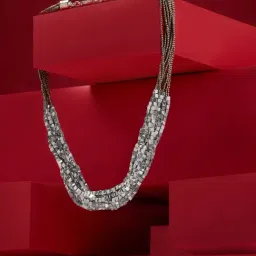 Zaveri Pearls Silver Dazzling Multistrand Beaded Necklace-image-67