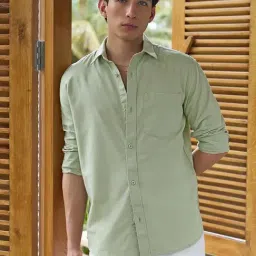 Bewakoof Men's Sage Green Cotton Linen Shirt-image-74