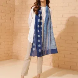 Fabindia Blue Cotton Printed Stole-image-98