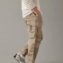 American Eagle Beige Blended Regular fit Solid Cargos image 3