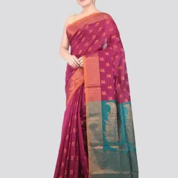 Pinkloom Pink Silk Floral Saree With Blouse Piece-image-17