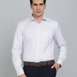 Greenfibre White Cotton Regular Fit Checked Shirt-picture-17