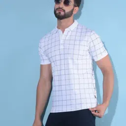 Crimsoune Club White Cotton Slim Fit Checks Polo T-Shirt-picture-16