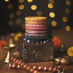 Taasha Craft Set Of 8 Artificial Beaded Thread Work And Sequence Bangles-picture-30