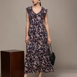 Label Ritu Kumar Navy Blue Paisley Fit & Flare Long Dress-picture-11