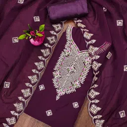 KALINI Floral Embroidered Zari Work Georgette Unstitched Dress Material-image-71