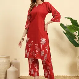 NE STYLE Palm Printed Straight Kurta With Trousers image 5