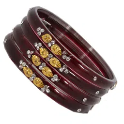 ZULKA Set Of 4 Zircon Gemstone Studded And Beaded Glossy Finished Bangles image 4
