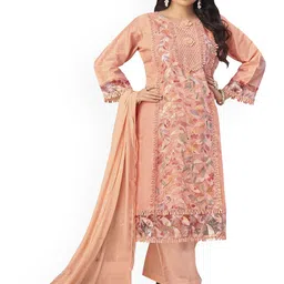 DRAVINAM Trends Floral Embroidered Thread Work Pure Cotton Unstitched Dress Material-picture-10