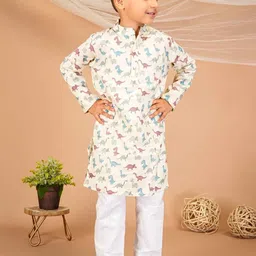 FabJunior Boys Printed Pure Cotton Straight Kurta with Pyjamas Set image 2