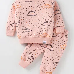 Teddy Fleece Knit Full Sleeves Winter Wear Night Suit with Dino  Print - Light Red-picture-37