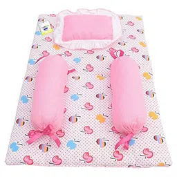 Babytoons Baby Bedding Set New Born Mattress Gaddi with Pillow & Bolsters (0-6 Months) Light Pink-picture-23