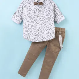 Dapper Dudes Full Sleeves Floral Printed Shirt With Pant Bow & Suspender Set - Beige-picture-23