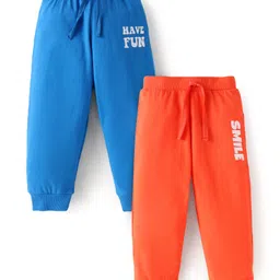 Babyhug Single Jersey Knit Full Length Lounge Pants with Text Print Pack of 2 - Orange & Blue-picture-32