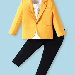 Rikidoos Cotton Full Sleeves Different To The World Text Printed Tee & Pant With Blazer Set - Mustard & Navy Blue-picture-30
