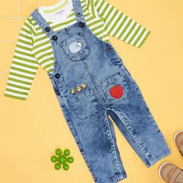 Pantaloons Baby Sheep Patch Embroidered Dungaree With Full Sleeves Striped Tee - Blue-picture-21