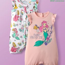 Babyoye Disney Interlock Knit Frill Sleeve Rompers with Disney Princess Graphics Pack of 2 - White & Peach-picture-49