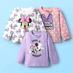 Babyhug Disney Single Jersey Knit Full Sleeves T-Shirts With Minnie Mouse Graphics Pack Of 3 - Lilac & Pink-image-62