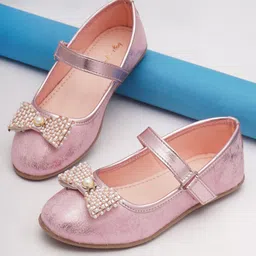 boyz n galz Bow Applique Detailed Pearls Embellished Shimmered Velcro Closure Mary Jane Ballerinas - Pink-picture-24