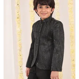 Vastramay Full Sleeves Criss Cross Foil Printed Jodhpuri Jacket - Black image 4