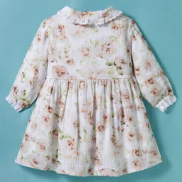 ToffyHouse Muslin Full Sleeves Peter Pan Collar Floral Printed Frock & Bloomer Set - White image 3