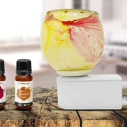 PEEPALCOMM 3Pc Yellow & White Marble-Printed Electric Aroma Oil Diffuser With Scented Oil image 3