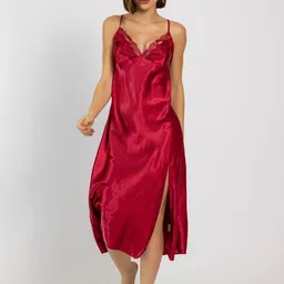 Chelvet Solid Satin Shoulder Straps Sleeveless Midi Nightdress-picture-32