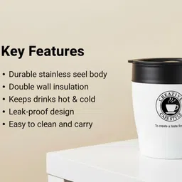 TASKHOUSE White & Black Printed Stainless Steel Glossy Cup 330ml image 2