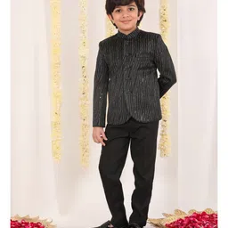 Vastramay Full Sleeves Criss Cross Foil Printed Jodhpuri Jacket - Black image 5