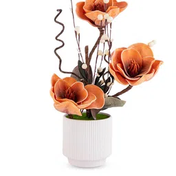 AARVI DECOR STUDIO Orange & White Blossom Artificial Flower With Pot image 4