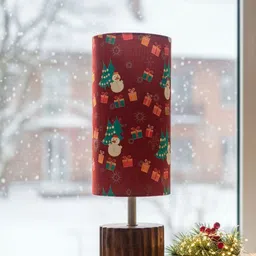 ExclusiveLane Christmas Delight Red Printed Mango Wood Decorative Table Lamp-picture-24