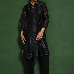 all about you Women Floral Printed Regular Chanderi Silk Kurta with Trousers image 3