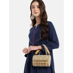 Anekaant Women Blush And Bead Beige And Pastel Multi Accent Beads Embellished Velvet Clutch image 1