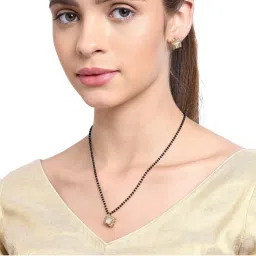 AARSEE OFFICIAL 22Kt Gold Plated Square Kundan Mangalsutra with Earrings-picture-23