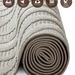 OBSESSIONS Beige Abstract Polyester Bedside Runner Ideal for Bedroom (2.5x5 Feet) image 5