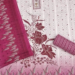 LeeliPeeri Designer Floral Printed Sequinned Cotton Unstitched Dress Material image 2