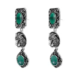 Shining Jewel - By Shivansh Silver-Plated Stones Studded Lion Design Drop Earrings image 4