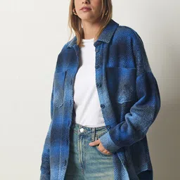 Happiness istanbul Women Checked Longline Tailored Jacket image 4