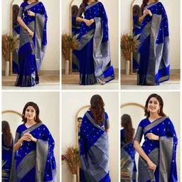 clotheva Woven Design Zari Silk Blend Handloom Banarasi Saree-picture-29