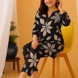 Lyzoo Printed Round Neck Top With Trousers Co-Ords-picture-26