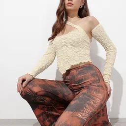 The Roadster Life Co. Self Design One Shoulder Crop Top With Detachable Sleeves image 2